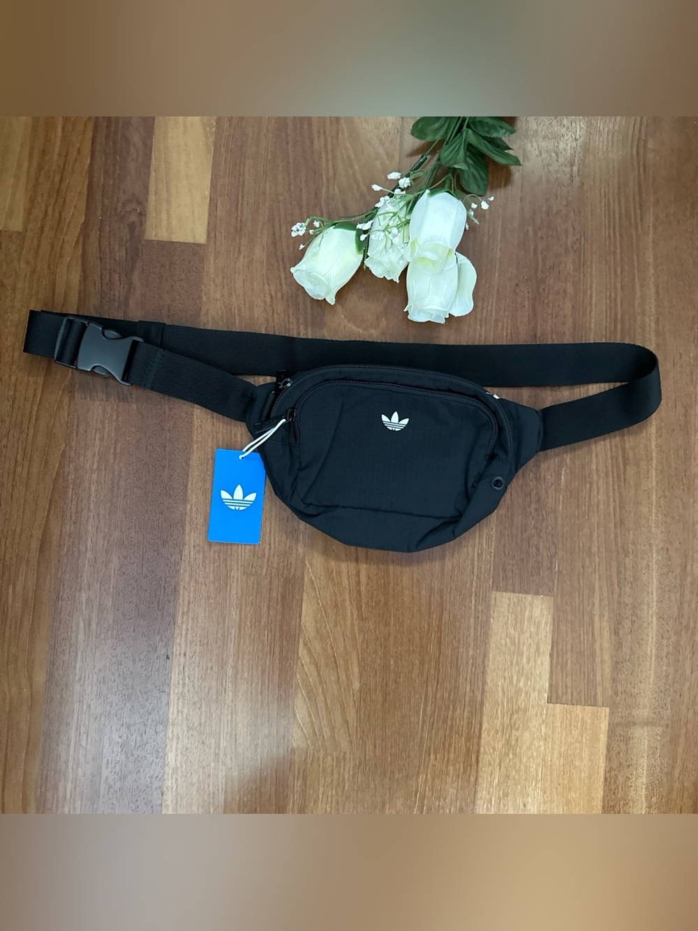adidas Black Trefoil Belt Bag with Front Zip